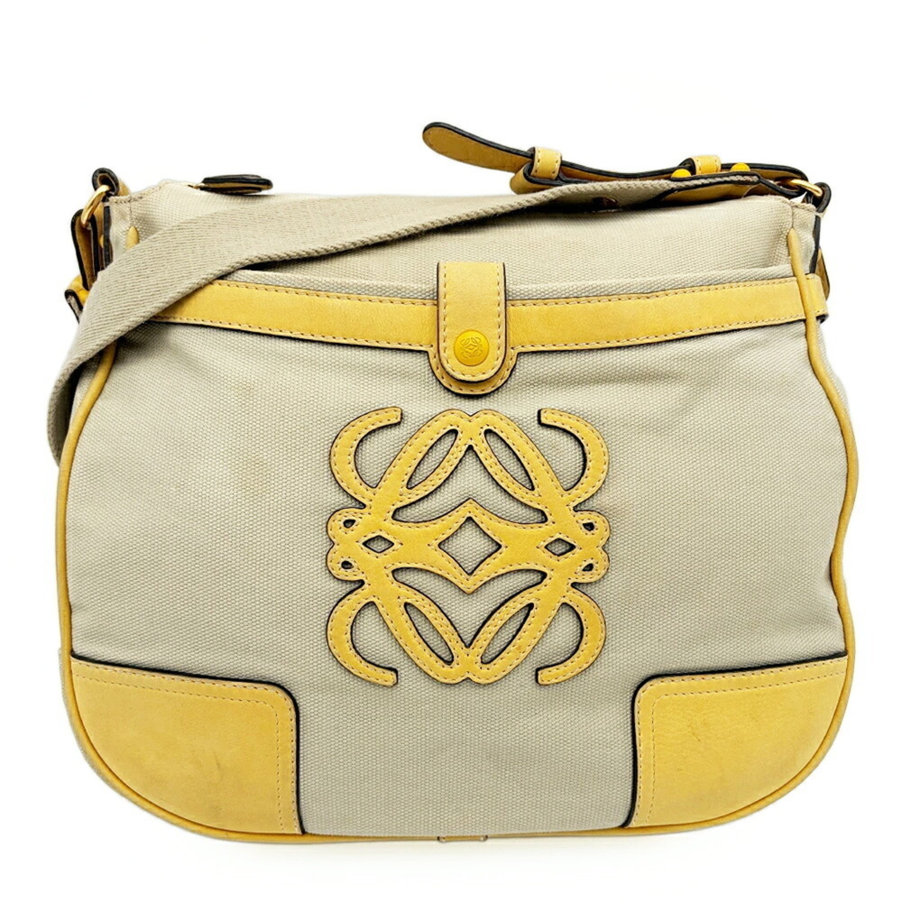 Loewe Anagram Shoulder Bag, Canvas and Leather, Beige Yellow